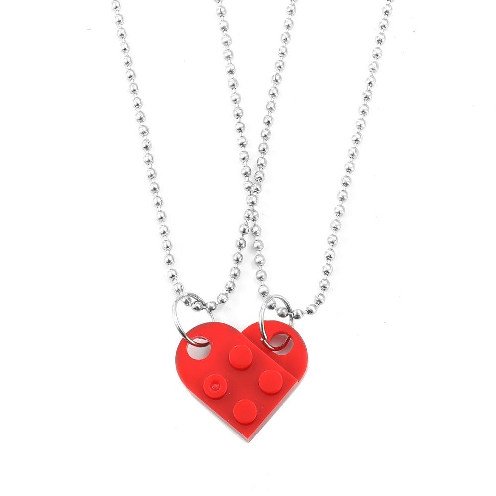 Heart-shaped building block couple necklace ins creative double-layer detachable beaded splicing collarbone chain female