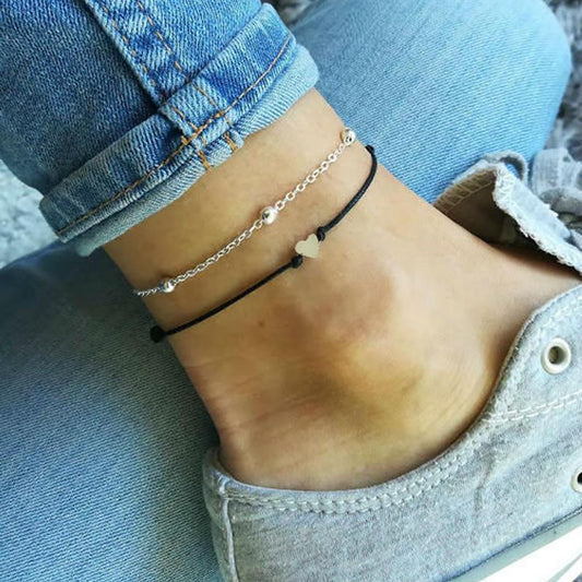 Accessories double-layer love leather rope anklet female creative beach personality all-match foot accessories