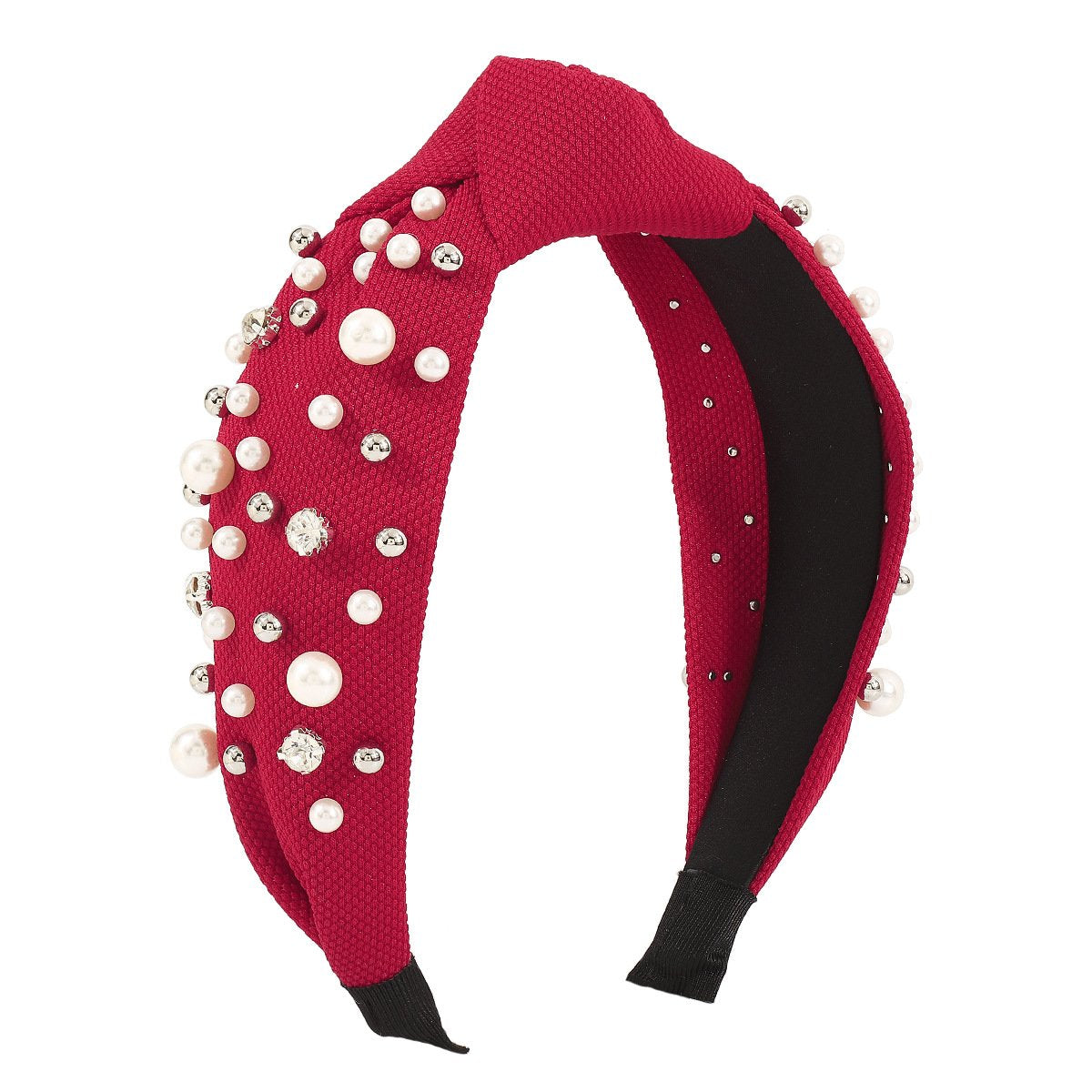 F57 creative waffle knotted pure color pearl rhinestone headband baroque net red nail beads wide-brimmed headband female