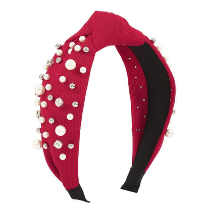 F57 creative waffle knotted pure color pearl rhinestone headband baroque net red nail beads wide-brimmed headband female