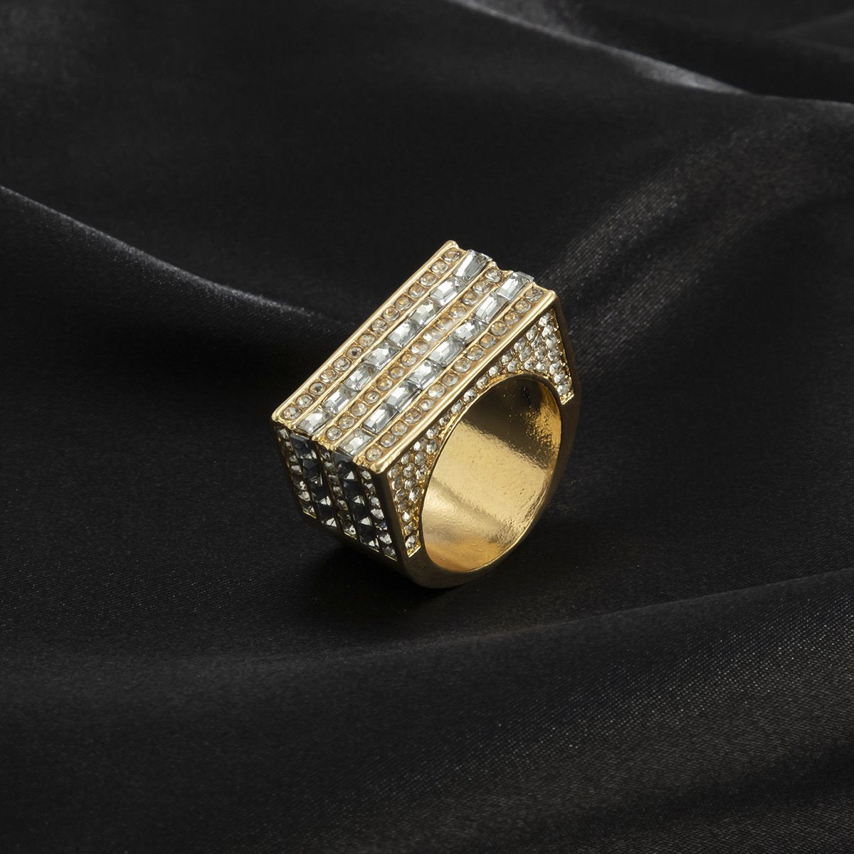Jewelry hip-hop trendy square full diamond index finger ring personality punk metal diamond men's ring