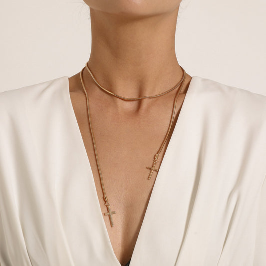 Jewelry Personality Cross Snake Bone Chain Necklace Women's Fashion Trendy Cool Can Knotted and Wearable Necklace