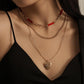 Retro three-layer stacked personalized crystal tube chain peach heart necklace creative openable love photo box pendant