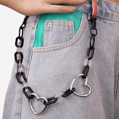 Retro Hip Hop Fashion Heart Acrylic Chain Versatile Ring Keychain Pants Chain