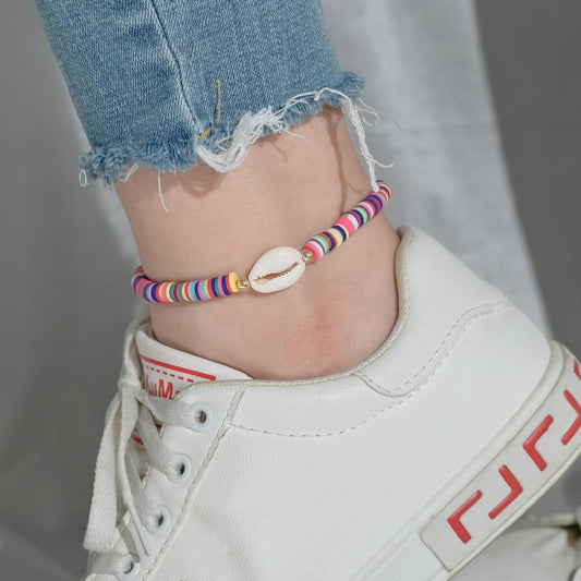 Accessories Beach Bohemia Color Soft Pottery Bracelet Female Bracelet Elastic Rope Shell Anklet