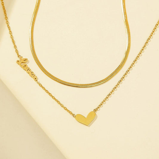 Niche design sense titanium steel double-layer heart-shaped necklace simple love love stainless steel clavicle chain jewelry female