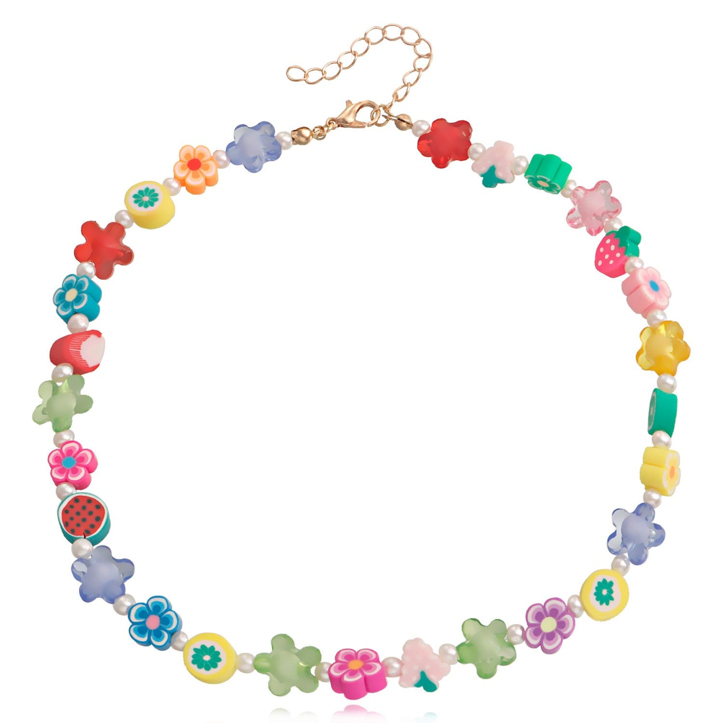 Soft pottery hand-woven necklace pastoral multi-element fruit necklace rice bead jewelry