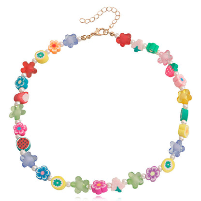 Soft pottery hand-woven necklace pastoral multi-element fruit necklace rice bead jewelry