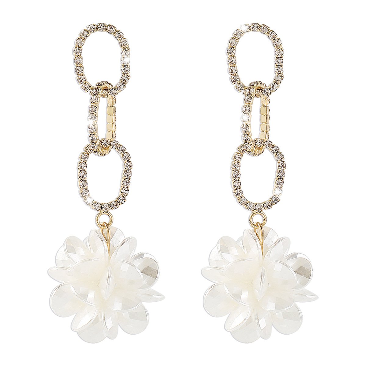 E1933 Niche Temperament Gentle Fan Earrings Fashionable Light Luxury Claw Chain Rhinestone Three-dimensional Flower Earrings Women