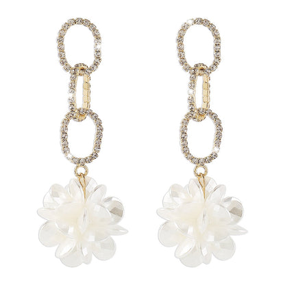 E1933 Niche Temperament Gentle Fan Earrings Fashionable Light Luxury Claw Chain Rhinestone Three-dimensional Flower Earrings Women