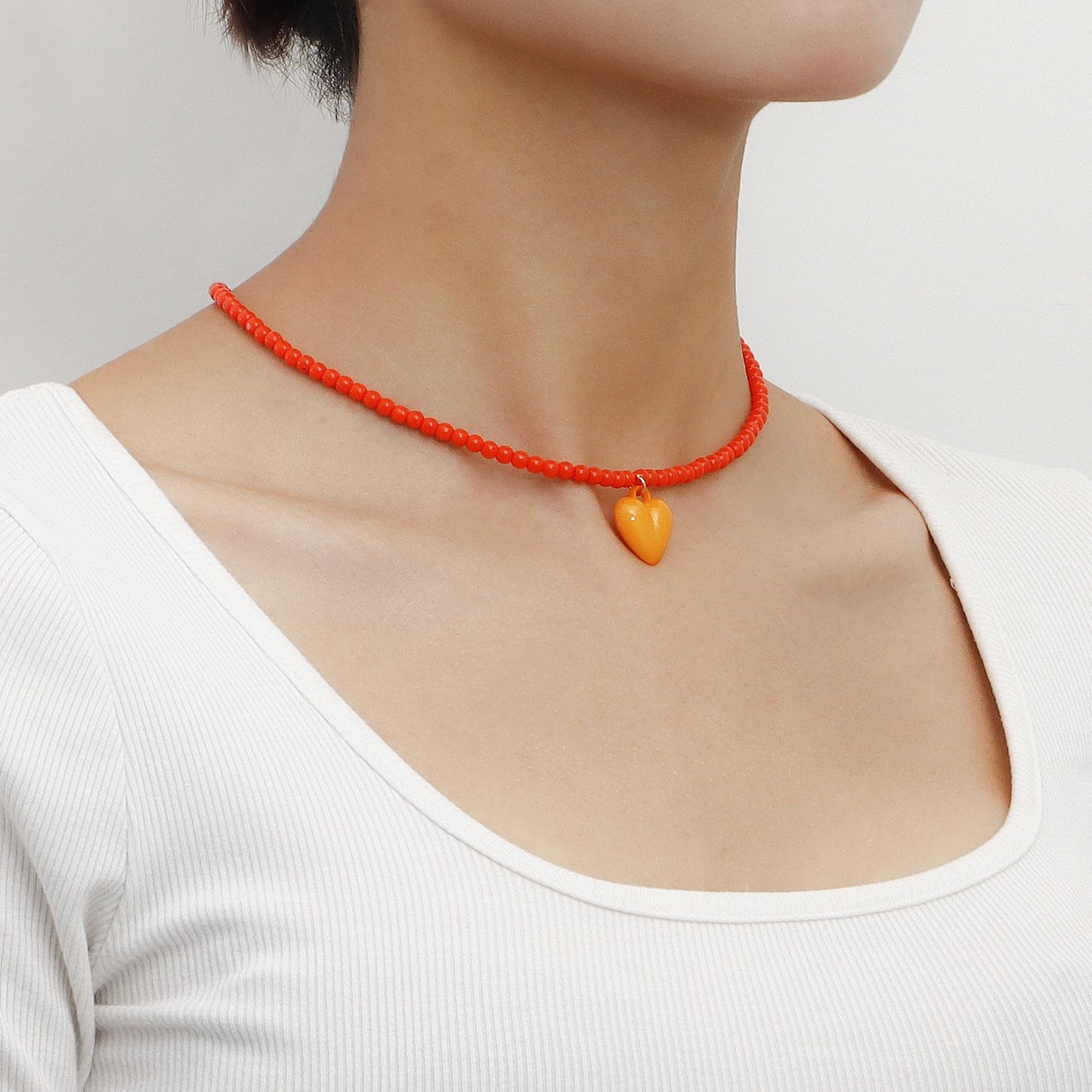 Jewelry Bohemian pure color rice beads color love pendant necklace female beaded necklace niche