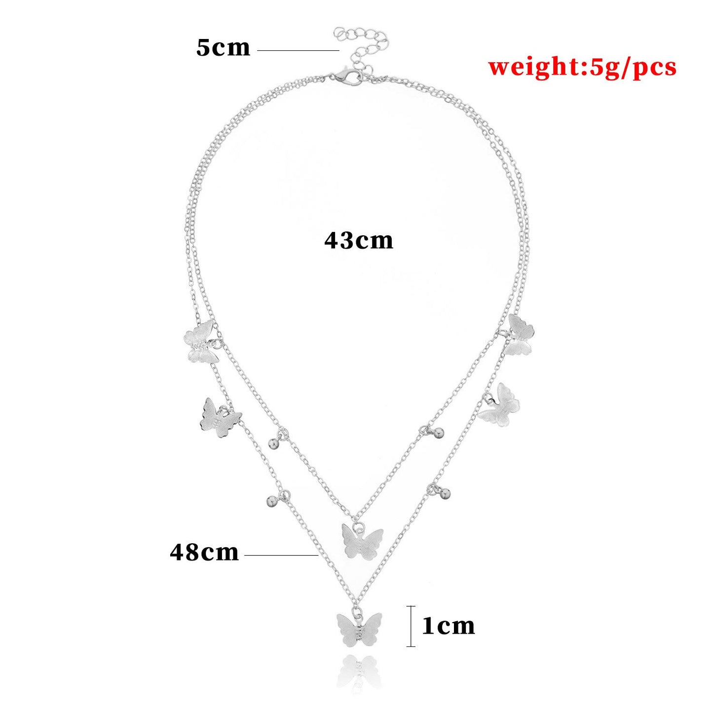 Jewelry Fashion Geometric Butterfly Pendant Necklace Female Simple Copper Bead Pendant Multilayer Necklace