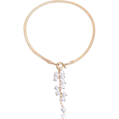Jewelry Fashion Personality Pearl String Pendant Necklace Women's Trendy Model Light Luxury Snake Bone Chain Necklace