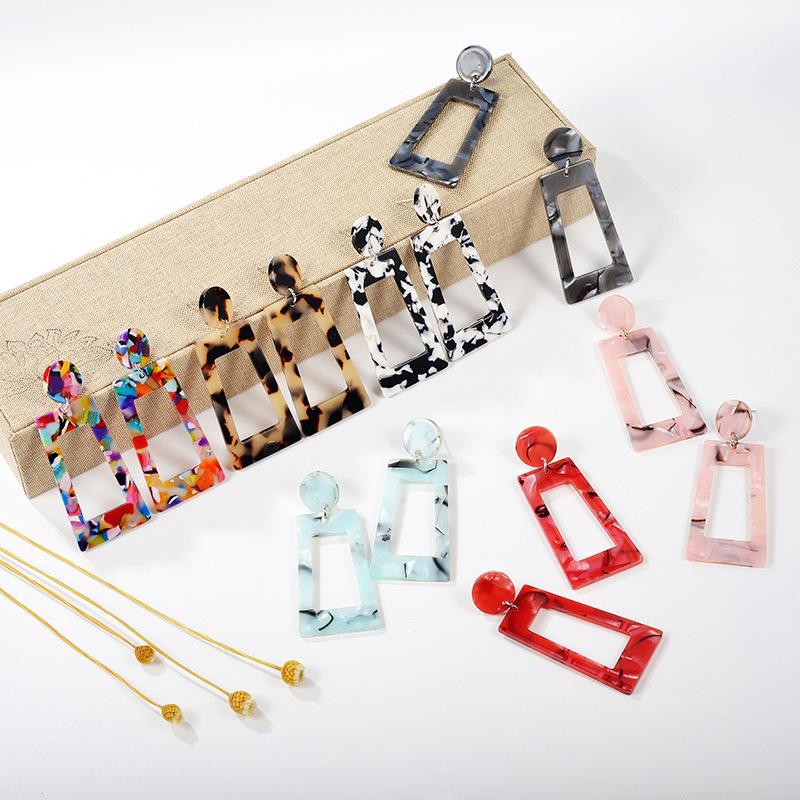 Acetate plate earrings fashion exaggerated earrings geometric strip square colorful earrings