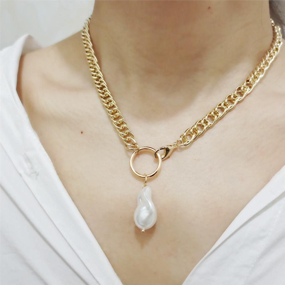 Jewelry baroque special-shaped pearl double buckle dense chain simple ring necklace female clavicle chain