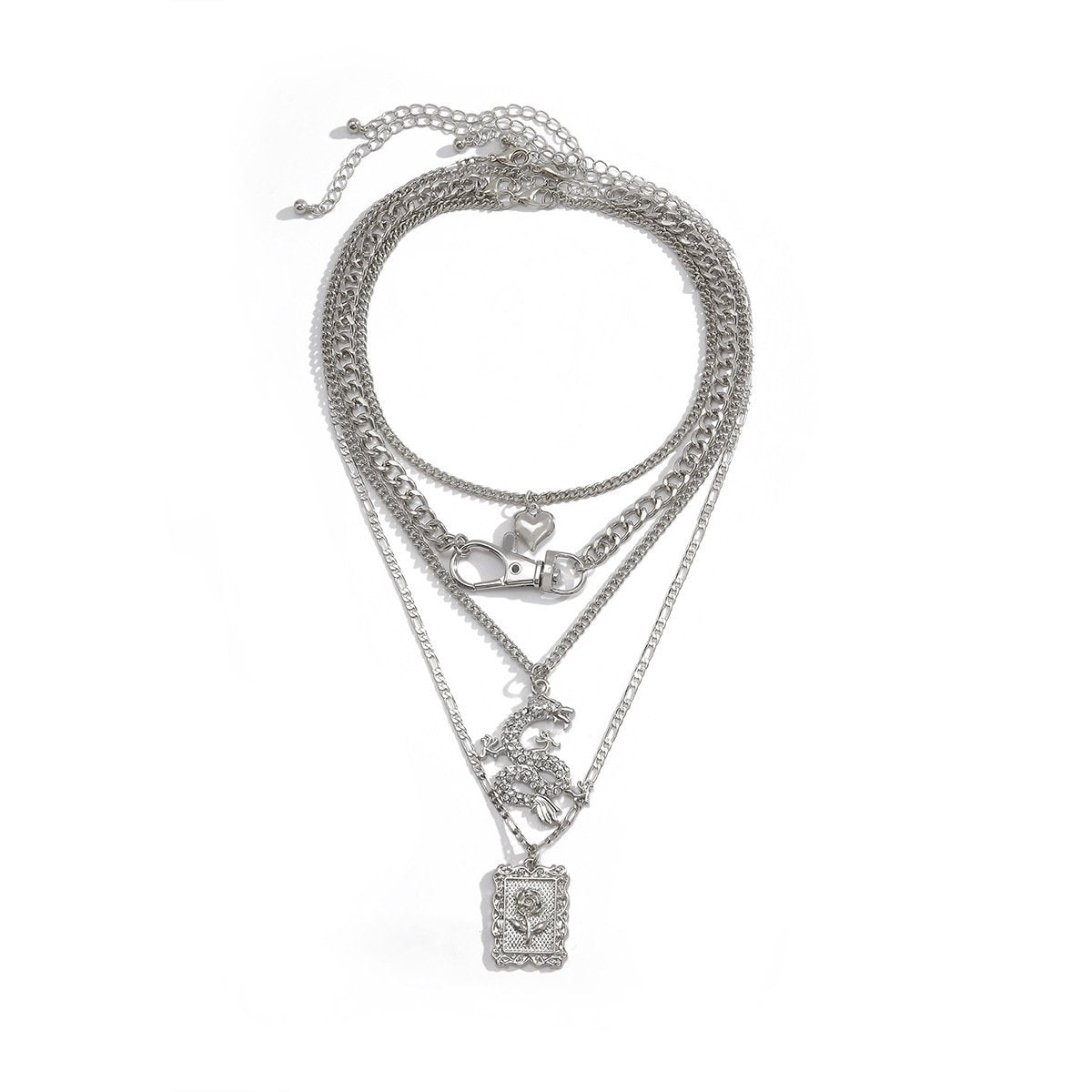 Jewelry punk key chain heart-shaped necklace female personality diamond-encrusted dragon-shaped rose multi-element necklace