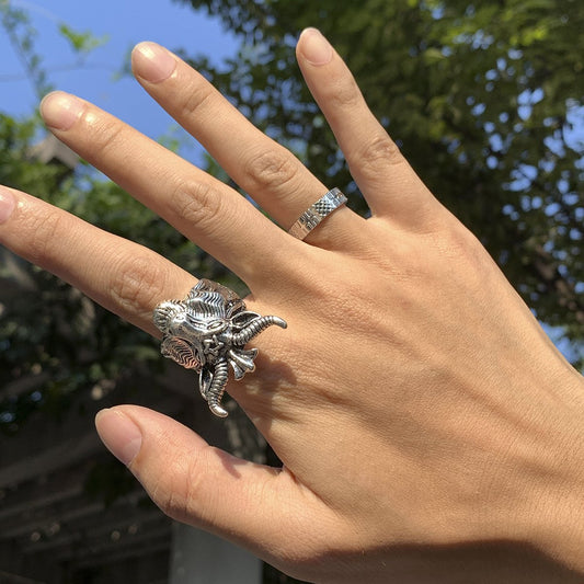 Jewelry exaggerated texture three-dimensional sheep head men's ring retro fashion metal open ring