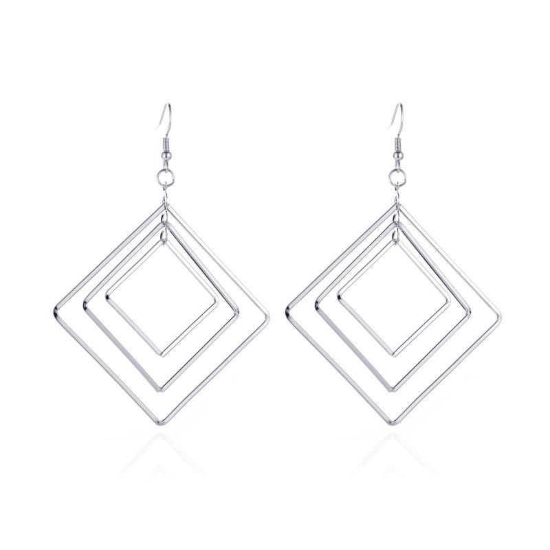 Exaggerated Earrings Temperament Simple Multi-Layer Rhombus Earrings Minimalist Design Three-layer Geometric Stud Earrings