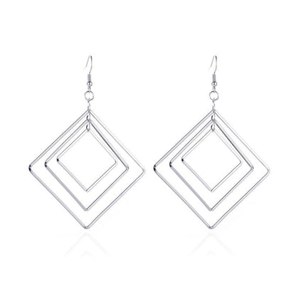 Exaggerated Earrings Temperament Simple Multi-Layer Rhombus Earrings Minimalist Design Three-layer Geometric Stud Earrings