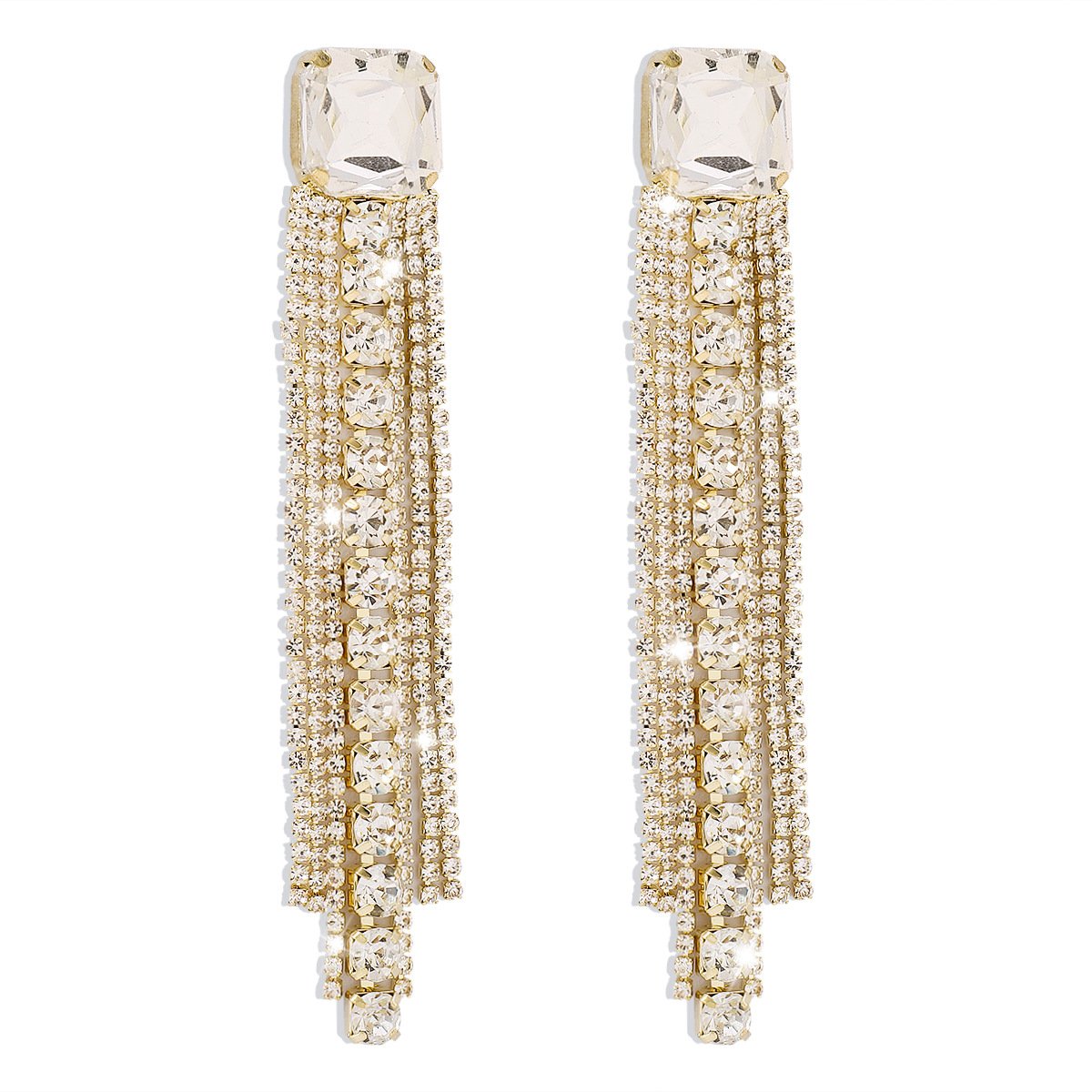 E1599 Light luxury temperament rhinestone tassel earrings exaggerated claw chain net red long fashion earrings women
