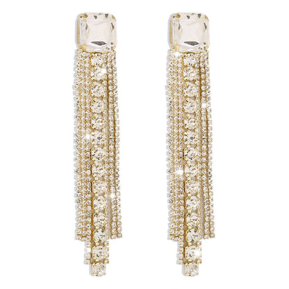 E1599 Light luxury temperament rhinestone tassel earrings exaggerated claw chain net red long fashion earrings women
