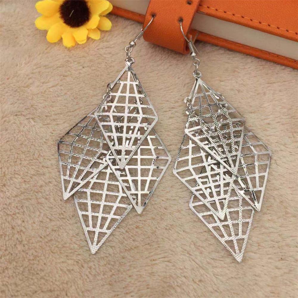 Hollow Diamond Shape Rhombus Earrings OL Versatile Ladies Earrings Fashion Jewelry