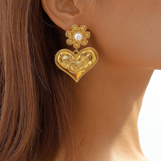 E11131 French retro palace pearl flower earrings baroque niche symbol simple love earrings