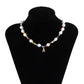 Jewelry simple retro imitation pearl rice bead necklace sweet cool diamond letter A pendant necklace