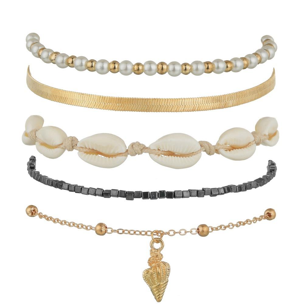 Popular Jewelry Simple Personality Marine Pearl Conch Shell Woven 5-Piece Anklet