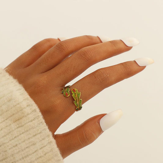 Retro fashion stainless steel dripping oil peacock feather open ring personalized titanium steel ring female jewelry jewelry