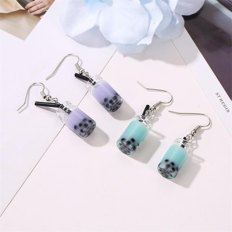 Small Fresh Creative Simple Pearl Milk Tea Earrings Girls Heart Versatile Earrings Summer Ear Jewelry