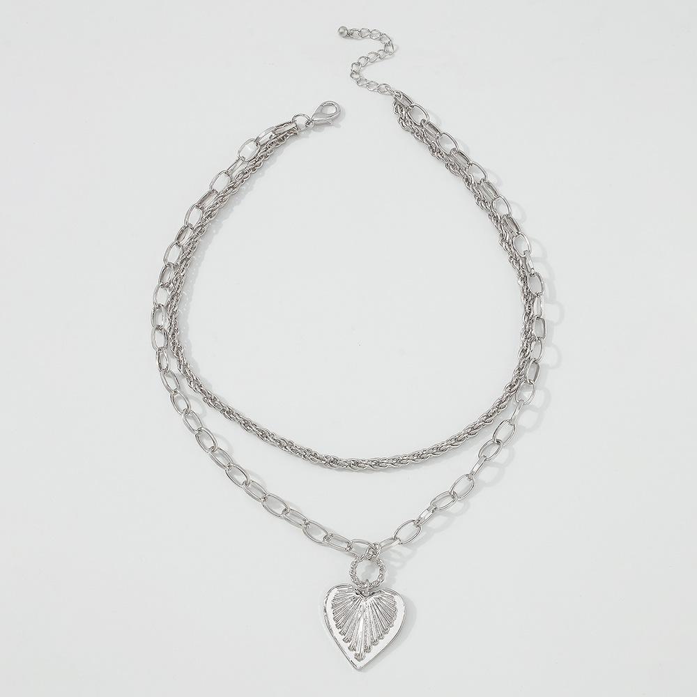 N9321 Jewelry Exaggerated Stacked Heart Pendant Necklace Hip-Hop Punk Personalized Clavicle Chain Female
