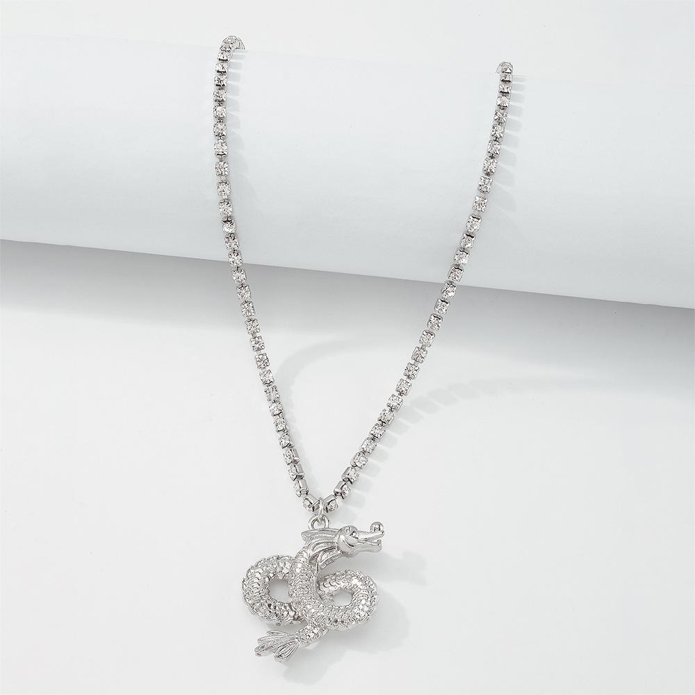 N9186 Ornament Geometric Full Diamond Simple Necklace Dragon Shape Creative Cold Personality Necklace