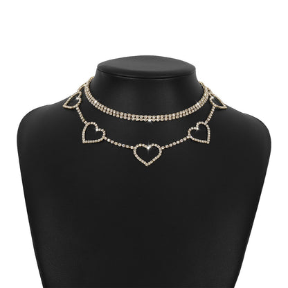 1334 Net Red Sweet Necklace Hollow Love Diamond Temperament Necklace Light Luxury Short Clavicle Necklace