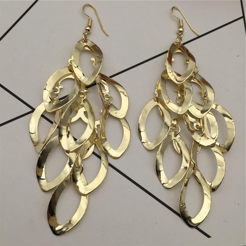 Three-dimensional Oval Hollow Hoop Earrings Long Women's Earrings Jewelry