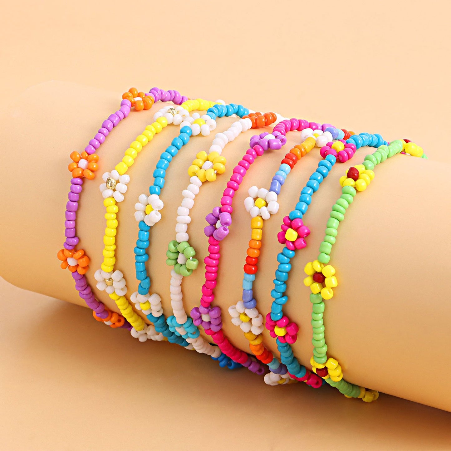 Jewelry color handmade rice beads flower anklet female personality fashion trend beach foot decoration set