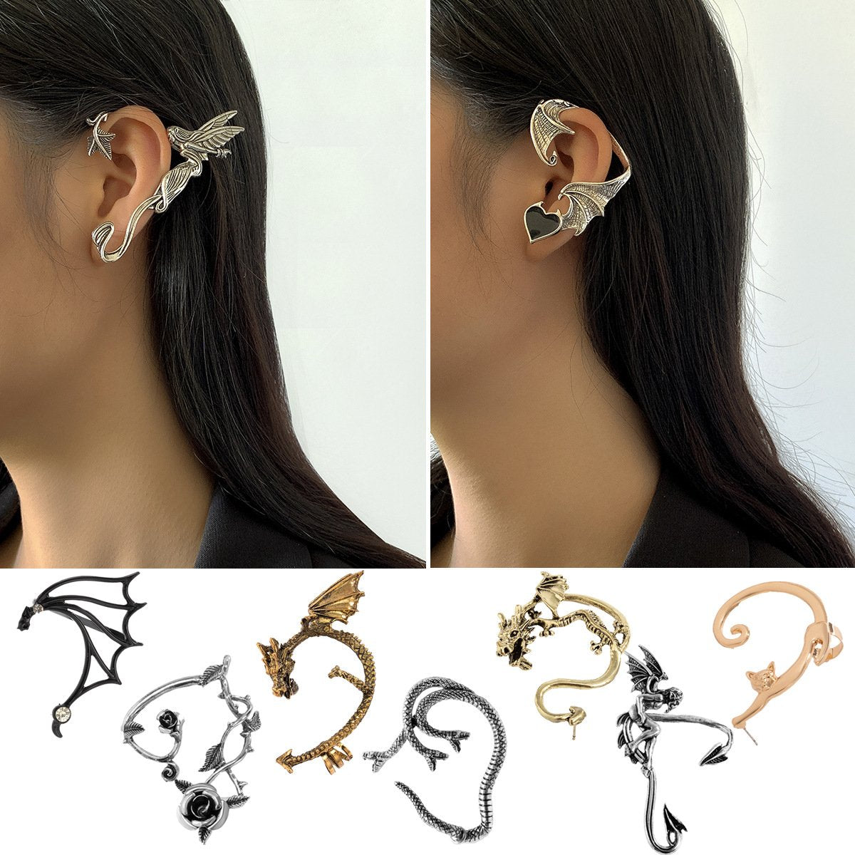 Jewelry Sweet Cool Flower Elf Earrings Female Personality Creative Snake Dragon Shape Animal Outline Earrings