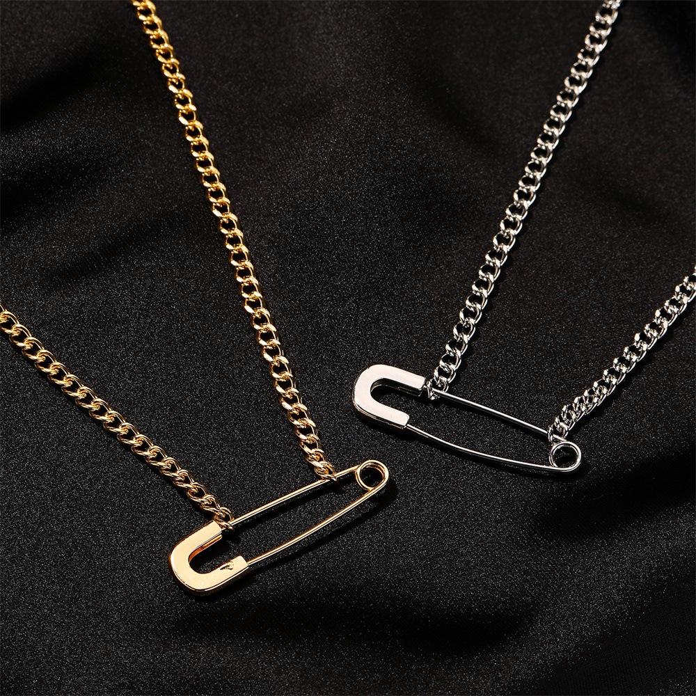 Creative pin necklace niche design simple paperclip clavicle chain cold personality pendant couple accessories