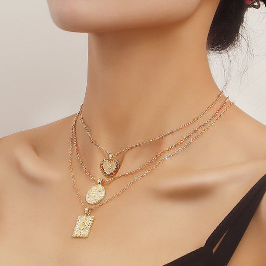 Jewelry Fashion Gold Multilayer Necklace Clavicle Chain Female Fresh Versatile Trend Love Necklace