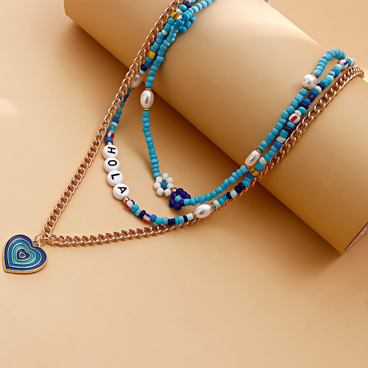 Jewelry Bohemian multi-layer color rice bead letters dripping oil painted love necklace female choker
