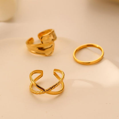 Stylish Simple Versatile Stainless Steel Open Cross Twist Irregular Set Ring