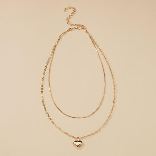 Simple Fashion Heart Necklace Vintage Double Layer Necklace Accessories