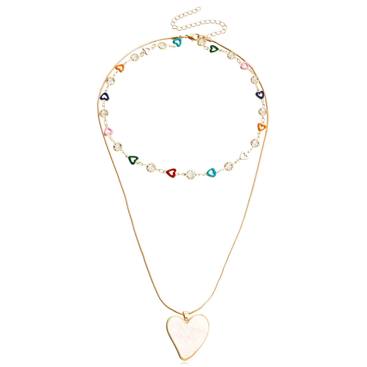 Jewelry color mini love crystal stacked necklace female clavicle chain sweet niche personality necklace