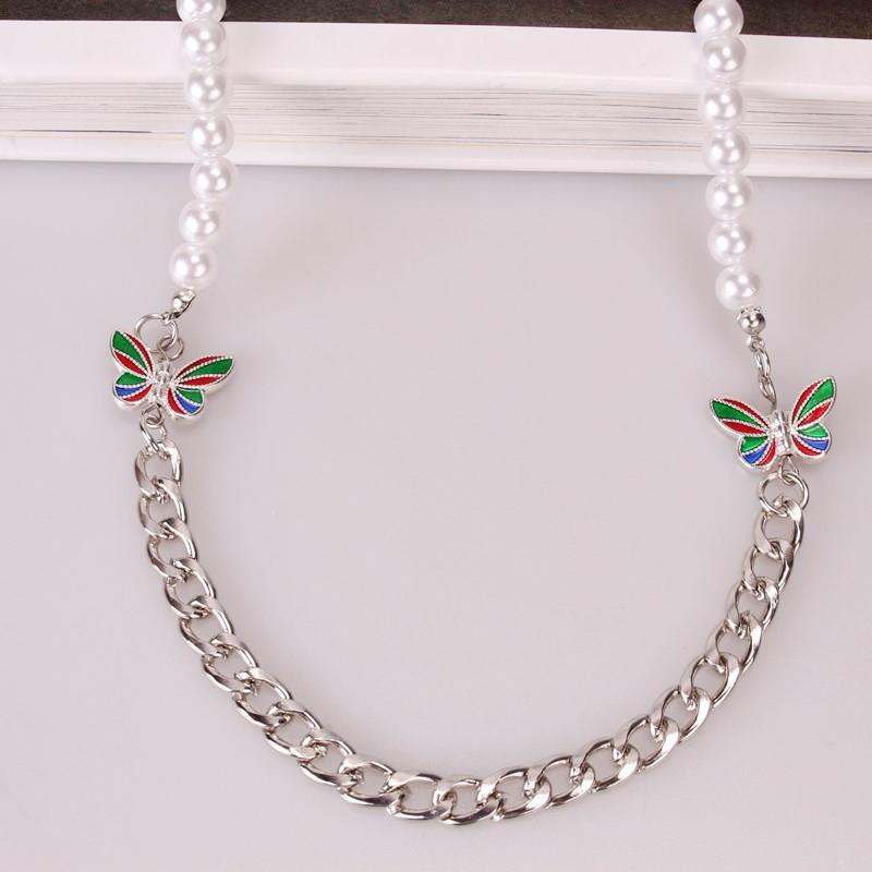 Jewelry Hip Hop Pearl Stainless Steel Chain Men's and Women's Necklace Simple Color Butterfly Clavicle Necklace