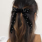 Big bowknot velvet all-match spring clip simple top clip sweet imitation pearl ribbon back head hair clip hair accessories
