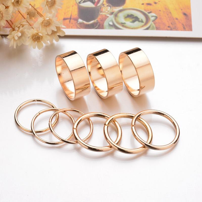 Jewelry 9 pieces set ring metal glossy ring women