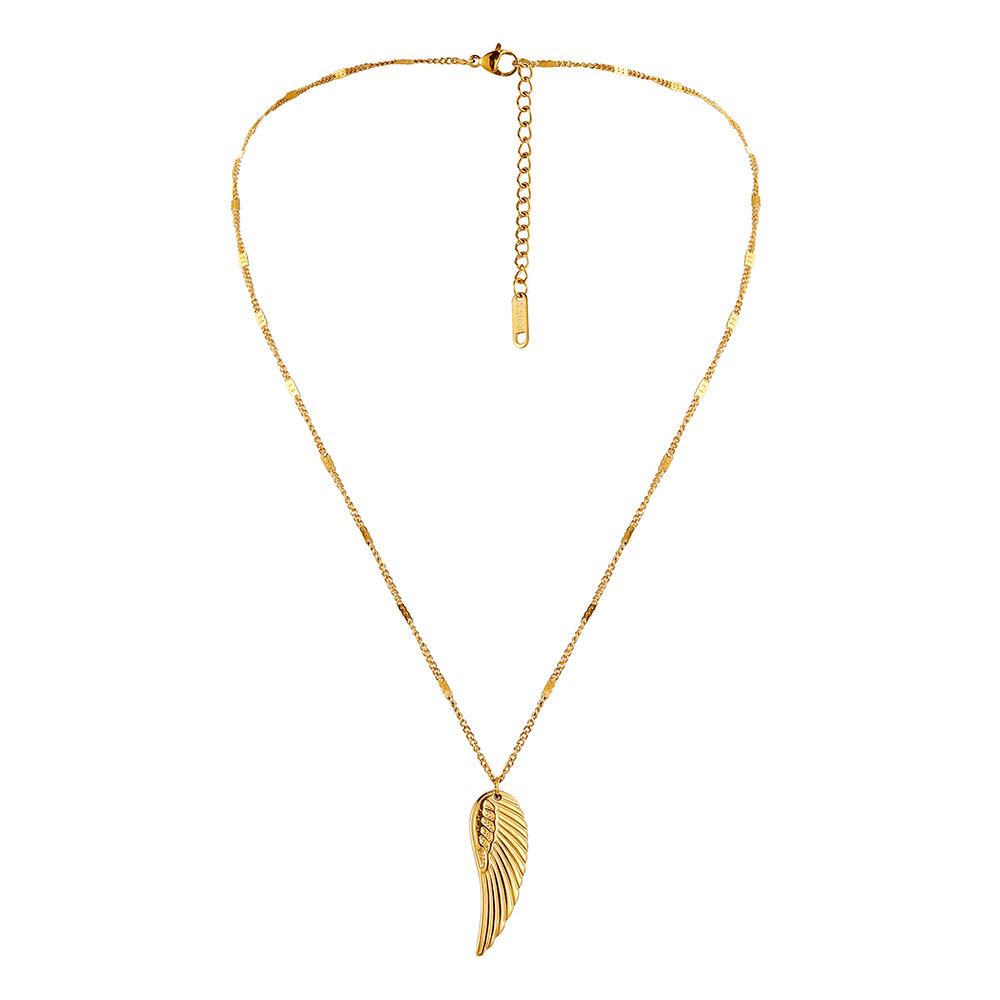 Feather Necklace Women's Light Luxury Niche Design Sense Clavicle Chain Versatile Stainless Steel Golden Angel Wings Short Necklace
