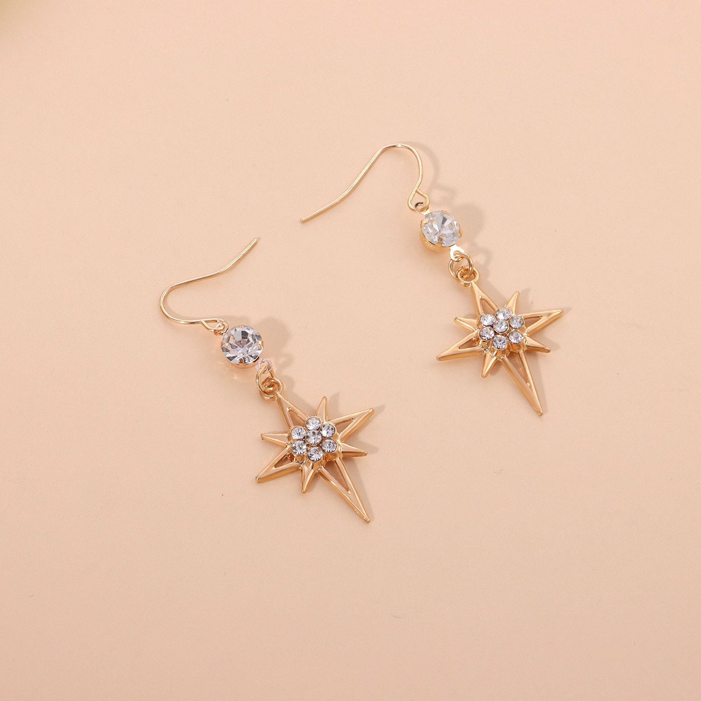 Jewelry fashion geometric octagonal diamond earrings female personality exaggerated star ear hook