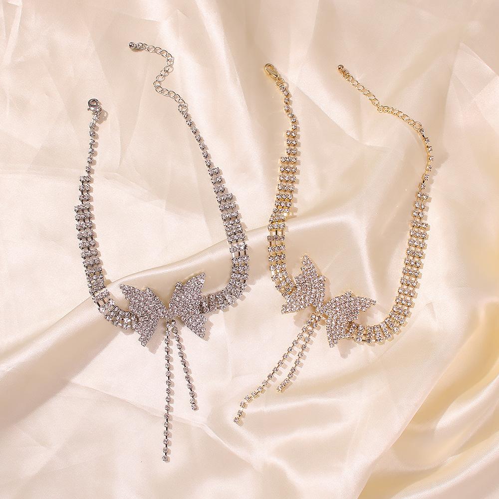 N7612 super fairy temperament full diamond bow short necklace fashion trend choker necklace female jewelry