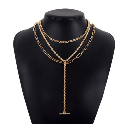 N1393 Jewelry Simple Twist Chain Long Exaggerated Necklace Hip Hop Small Retro Necklace Women